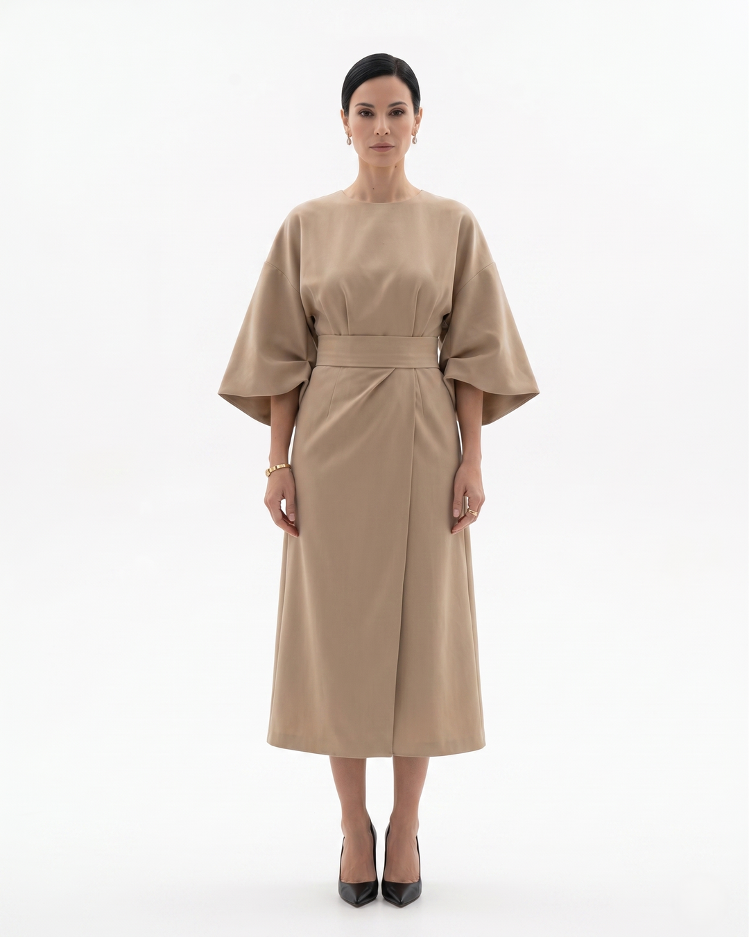 Siopie | Women’s Batwing Sleeve Belted Midi Dress