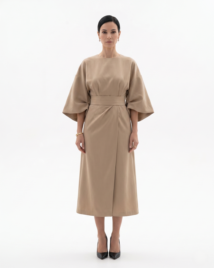 Siopie | Women’s Batwing Sleeve Belted Midi Dress