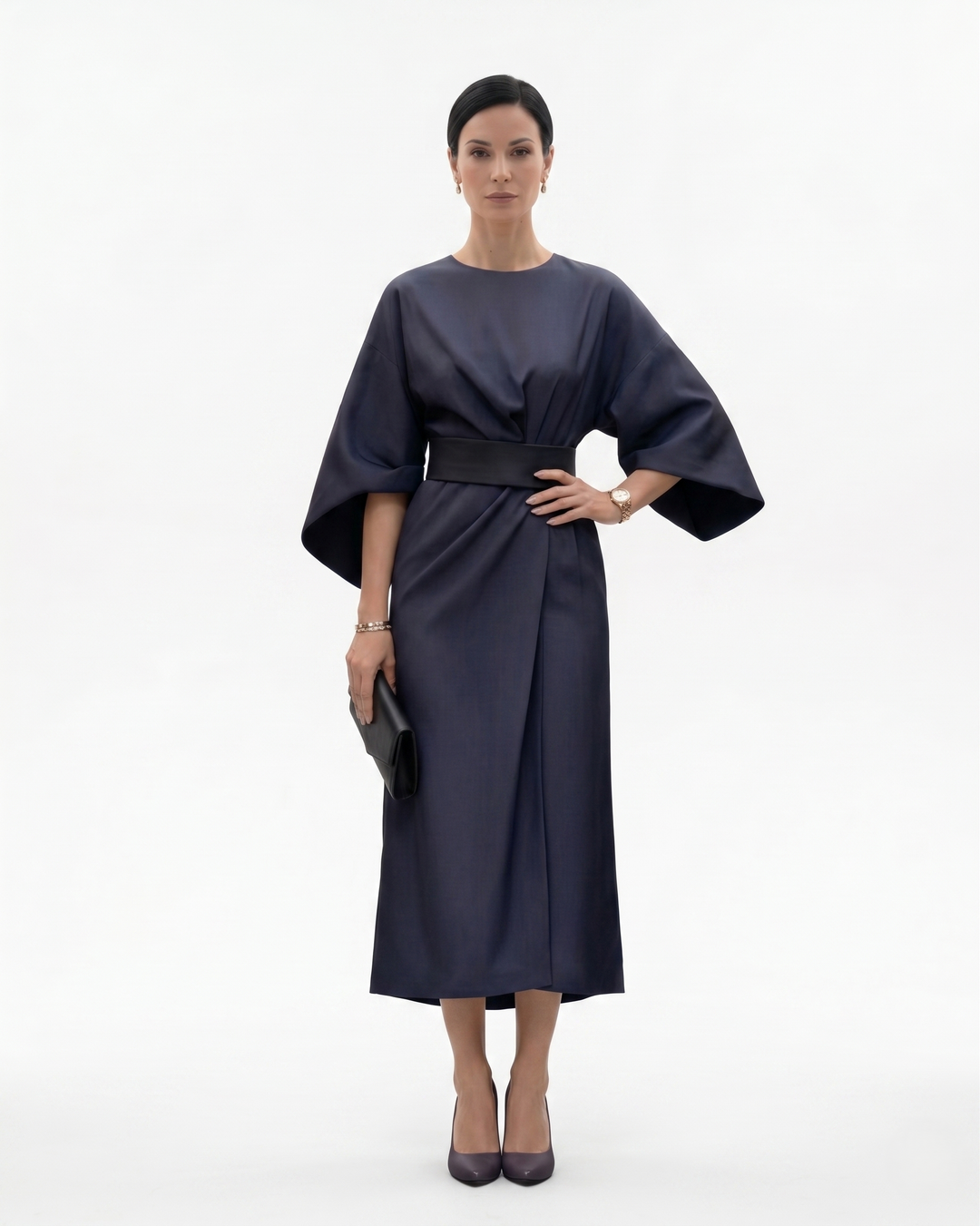 Siopie | Women’s Batwing Sleeve Belted Midi Dress