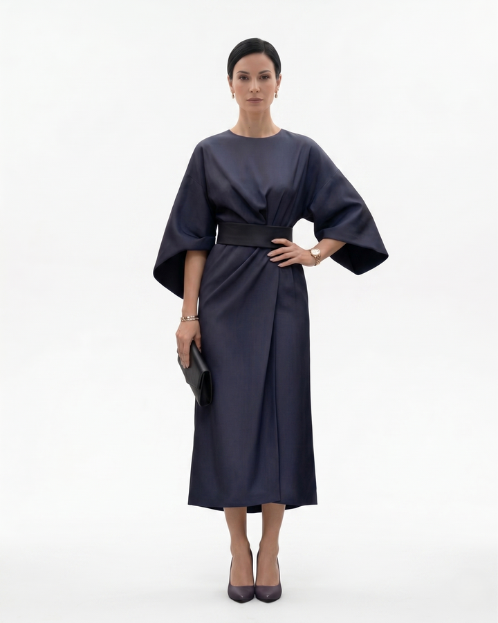 Siopie | Women’s Batwing Sleeve Belted Midi Dress