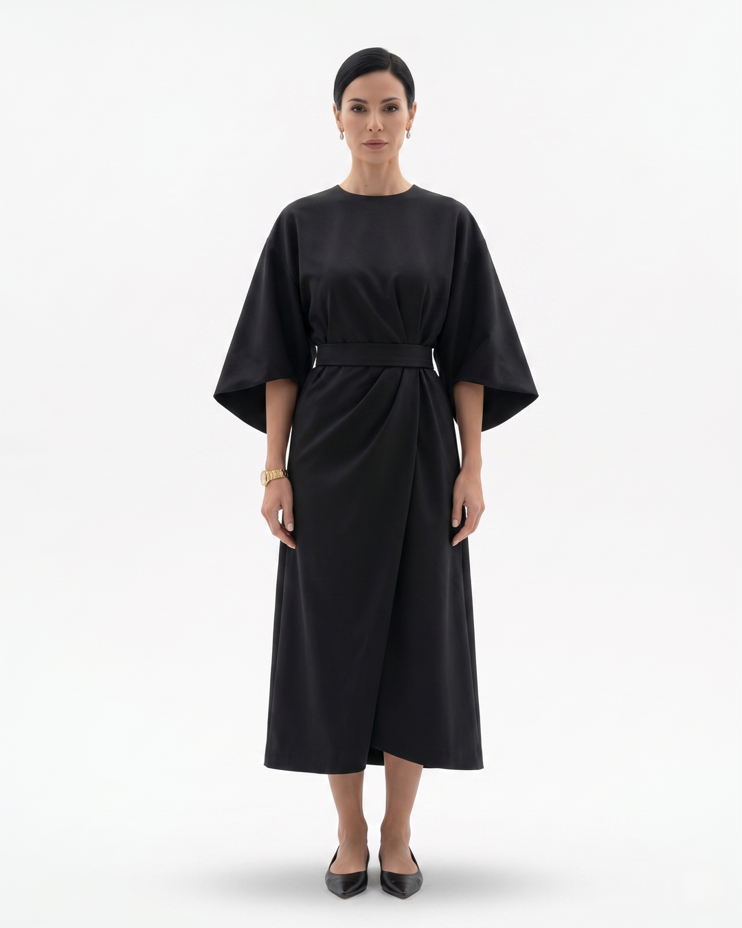 Siopie | Women’s Batwing Sleeve Belted Midi Dress