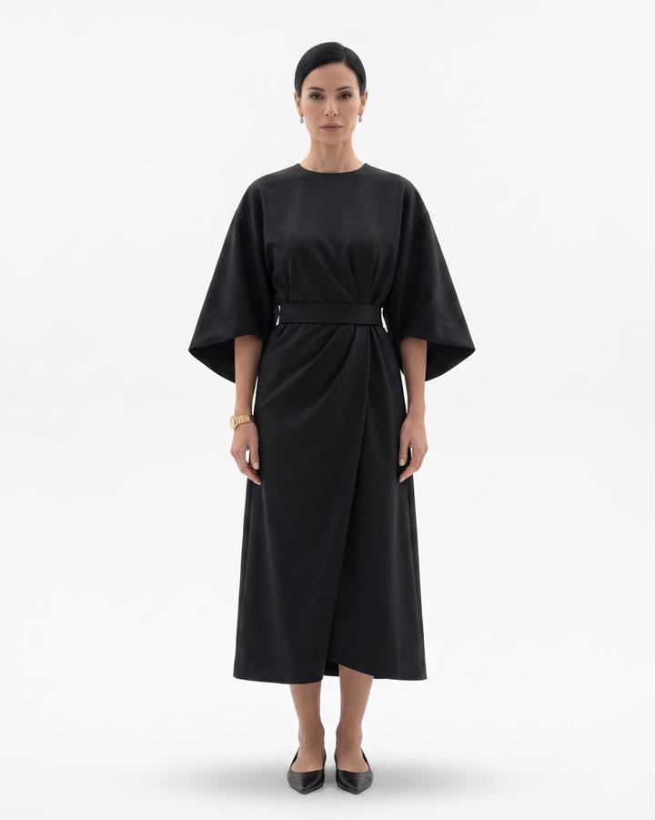 Siopie | Women’s Batwing Sleeve Belted Midi Dress