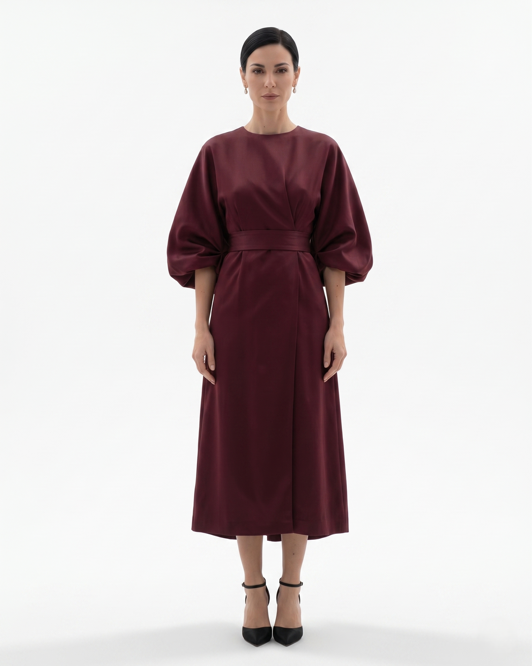 Siopie | Women’s Batwing Sleeve Belted Midi Dress