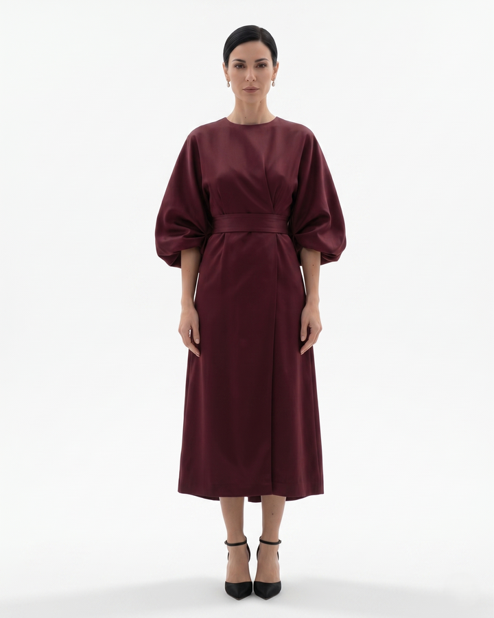 Siopie | Women’s Batwing Sleeve Belted Midi Dress