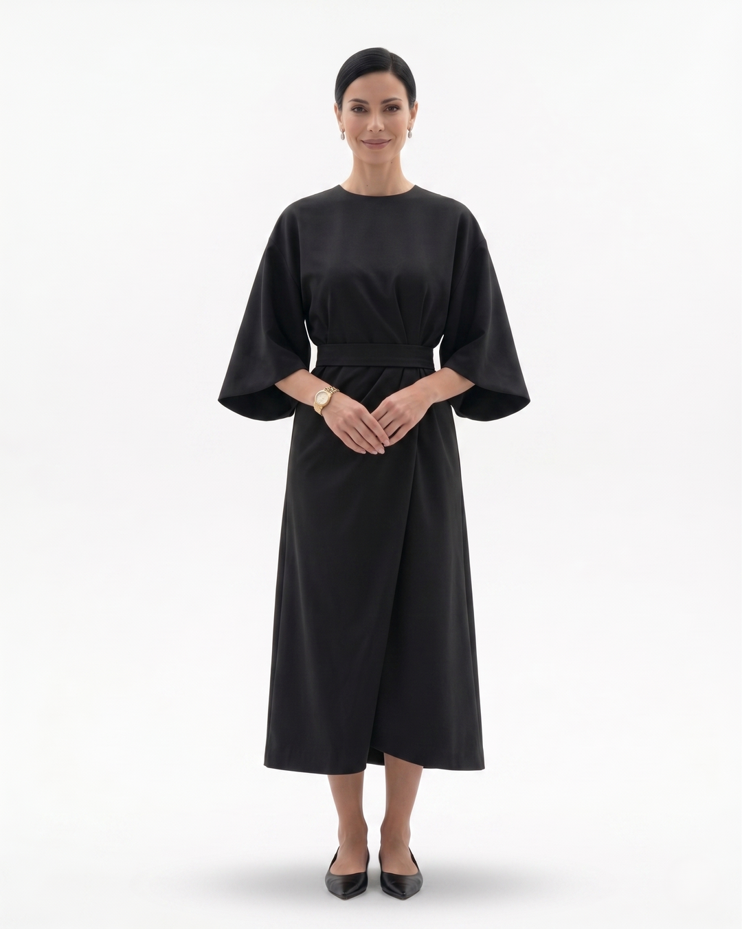 Siopie | Women’s Batwing Sleeve Belted Midi Dress
