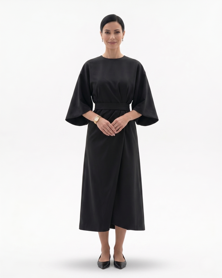 Siopie | Women’s Batwing Sleeve Belted Midi Dress