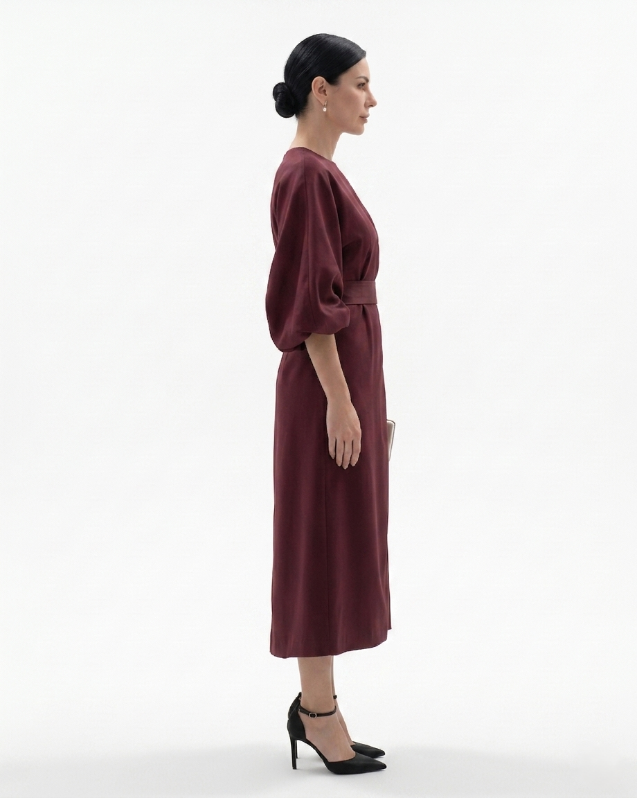 Siopie | Women’s Batwing Sleeve Belted Midi Dress