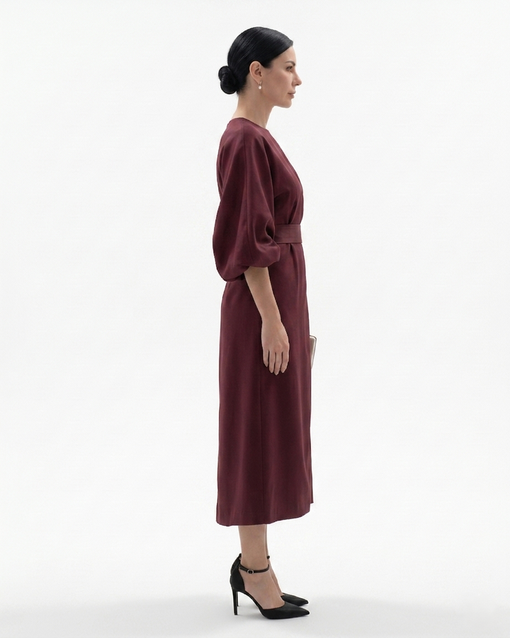 Siopie | Women’s Batwing Sleeve Belted Midi Dress