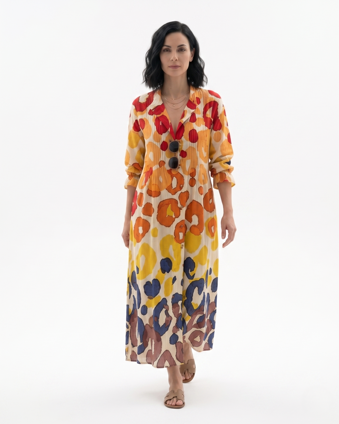Siopie | Women’s Button Front Printed Maxi Dress