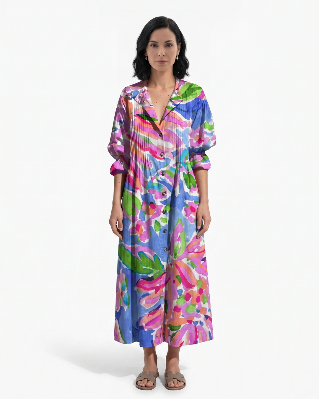 Siopie | Women’s Button Front Printed Maxi Dress