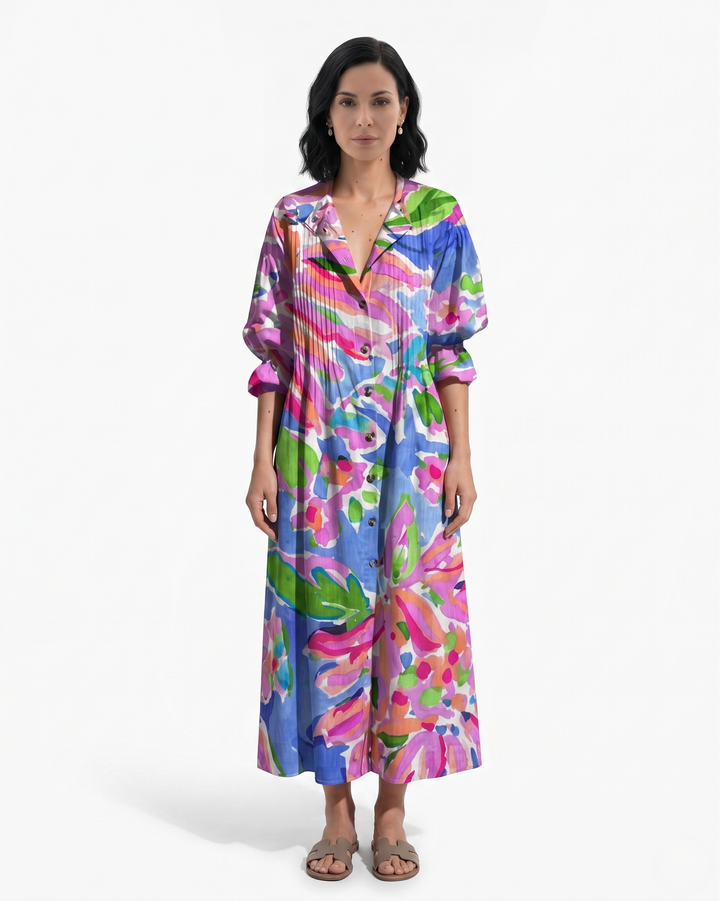 Siopie | Women’s Button Front Printed Maxi Dress