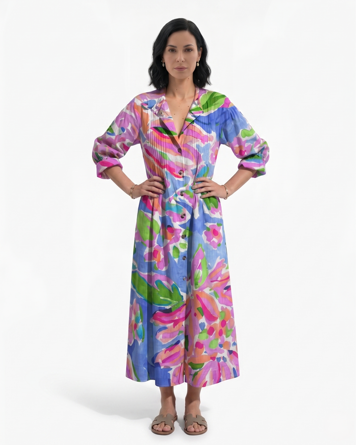 Siopie | Women’s Button Front Printed Maxi Dress