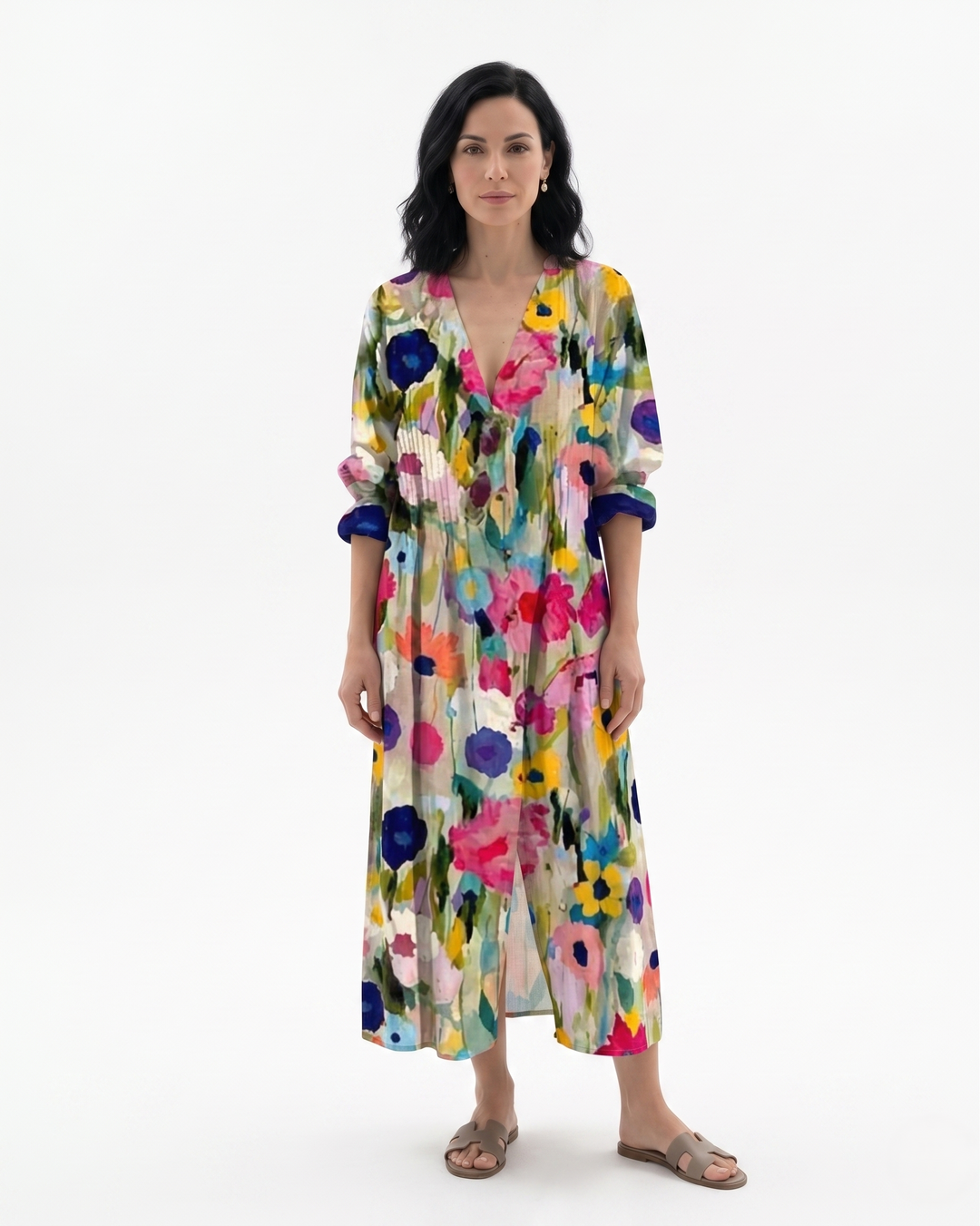 Siopie | Women’s Button Front Printed Maxi Dress