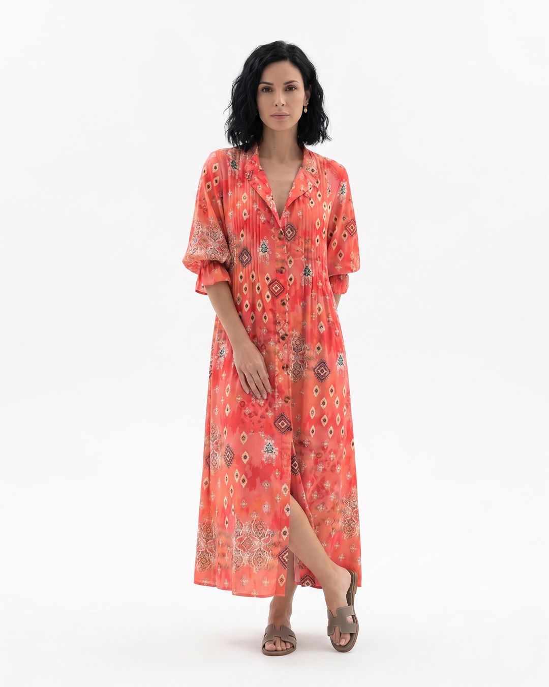 Siopie | Women’s Button Front Printed Maxi Dress