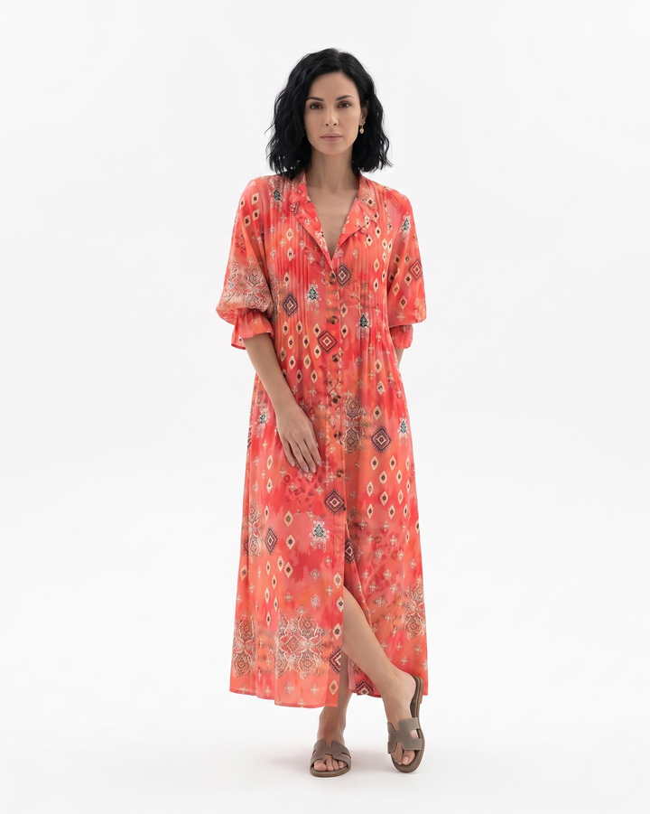Siopie | Women’s Button Front Printed Maxi Dress