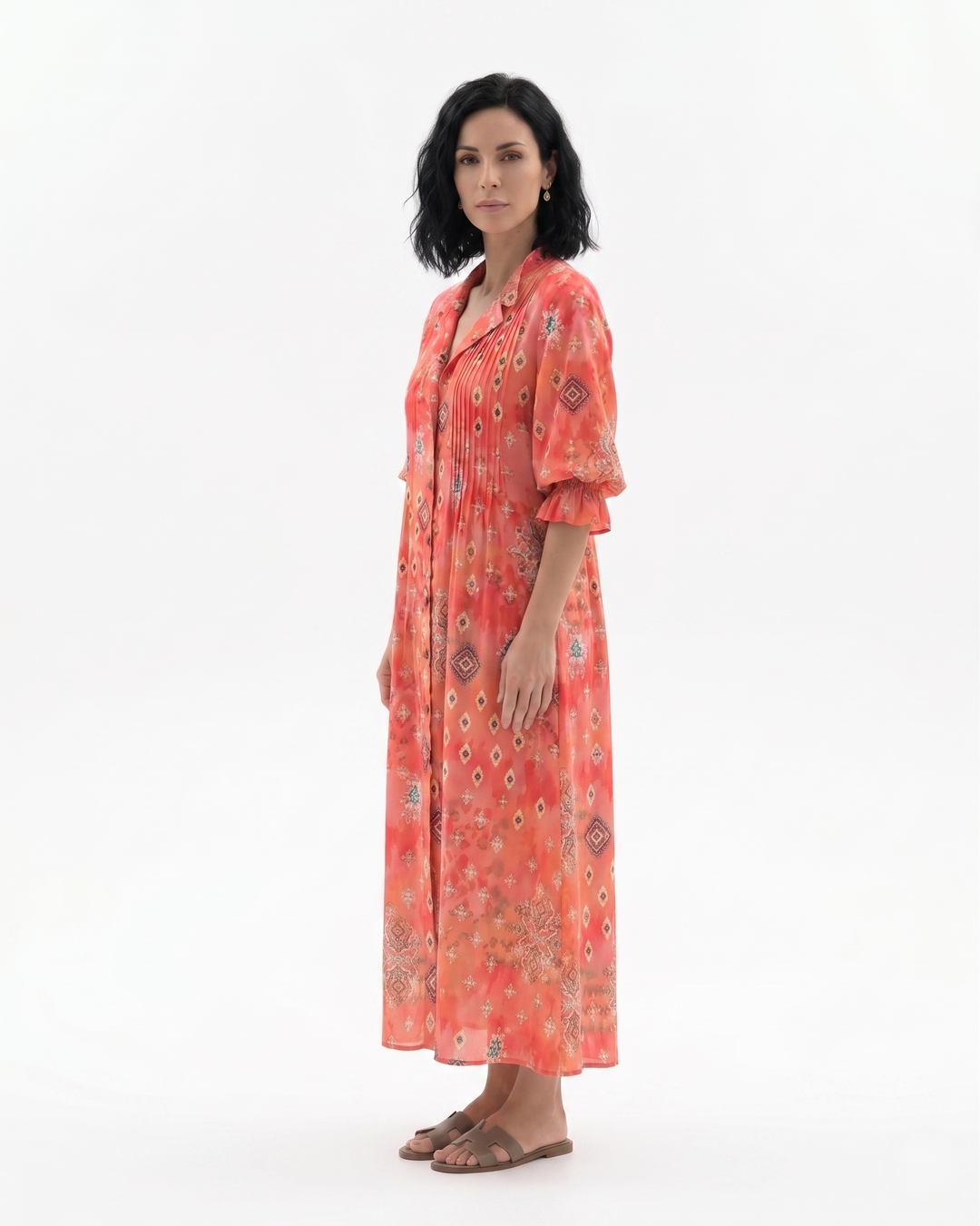 Siopie | Women’s Button Front Printed Maxi Dress