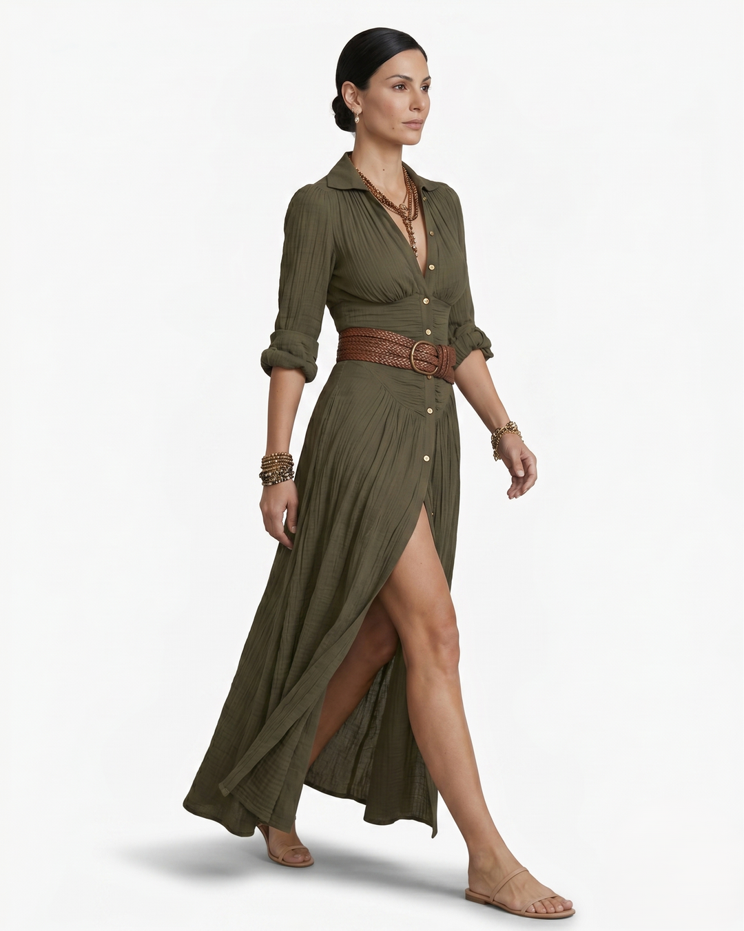 Siopie | Women’s Collared Button Front Maxi Dress