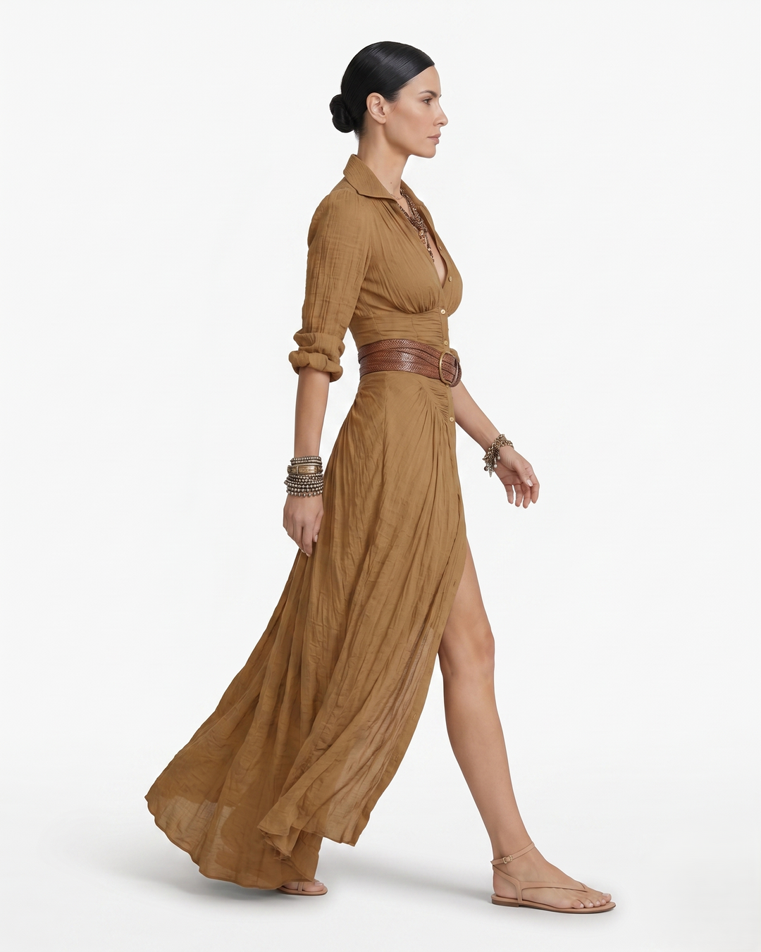 Siopie | Women’s Collared Button Front Maxi Dress