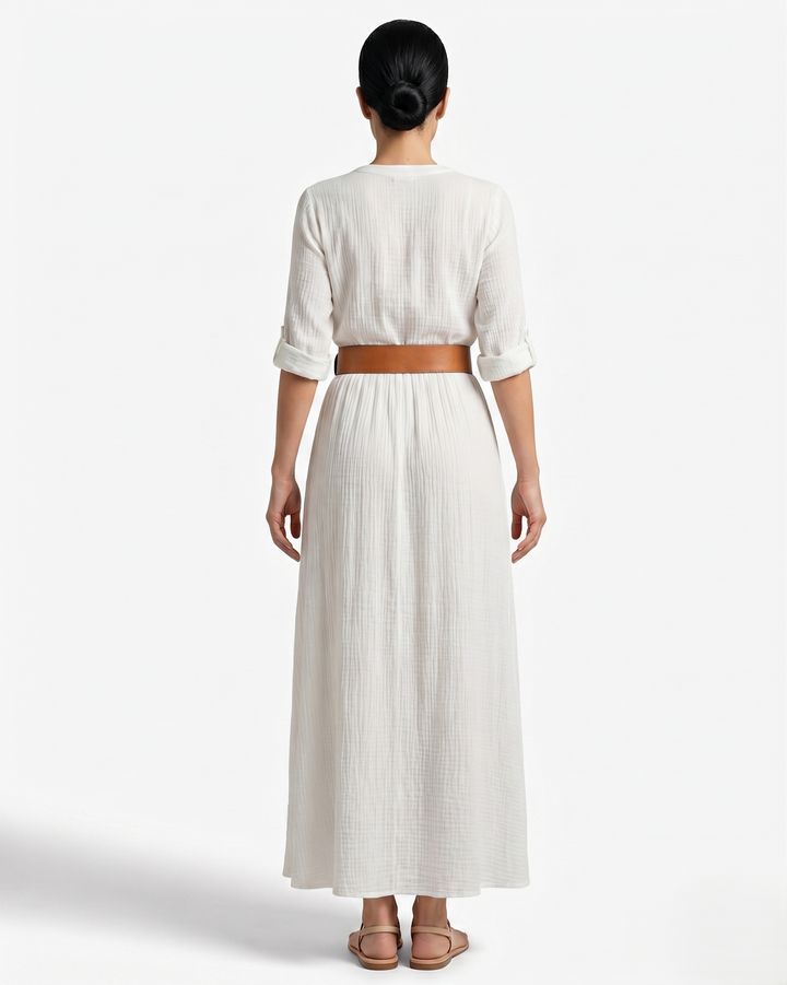 Siopie | Women’s Collared Button Front Maxi Dress