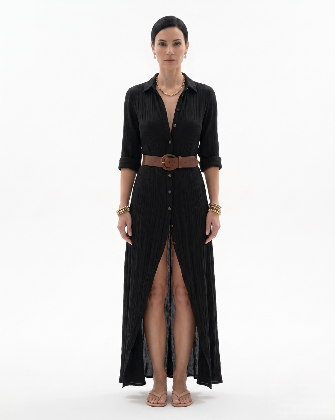 Siopie | Women’s Collared Button Front Maxi Dress