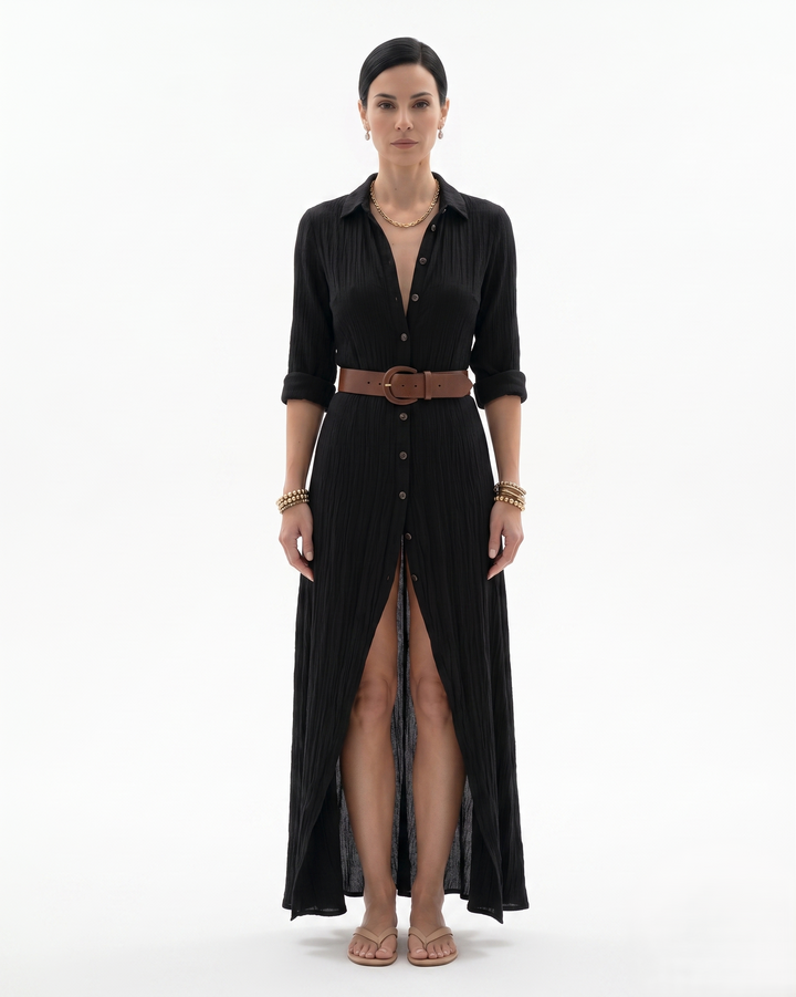 Siopie | Women’s Collared Button Front Maxi Dress