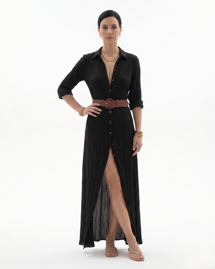 Siopie | Women’s Collared Button Front Maxi Dress