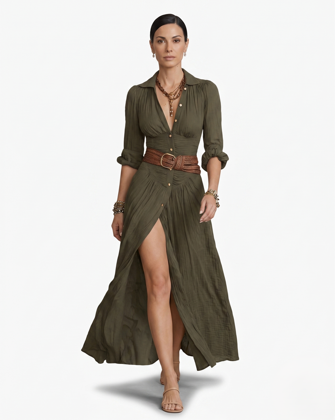 Siopie | Women’s Collared Button Front Maxi Dress