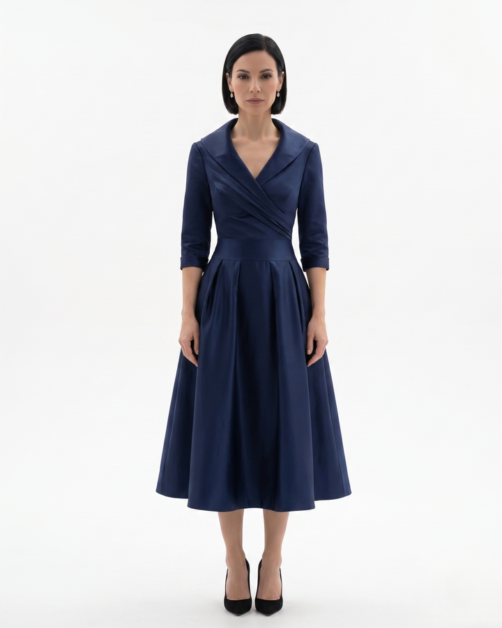 Siopie | Women’s Collared Pleated Midi Dress