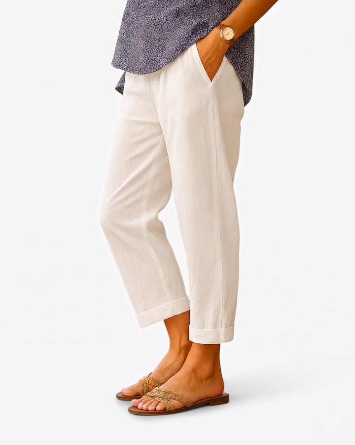 Siopie | Women’s Cropped Linen Blend Trousers