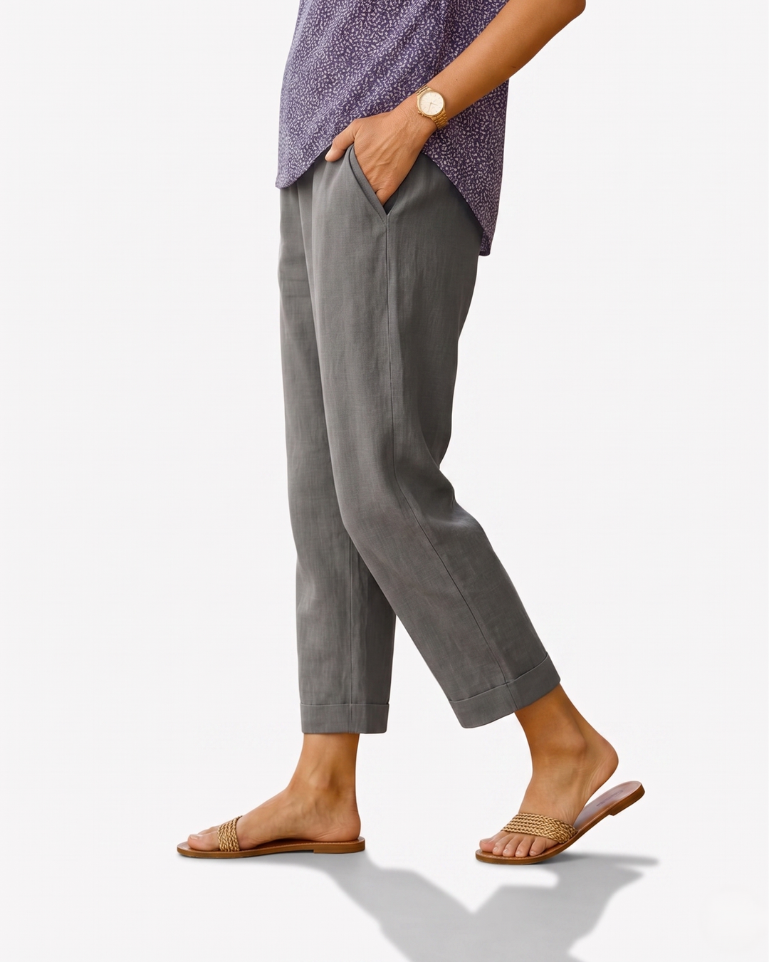 Siopie | Women’s Cropped Linen Blend Trousers