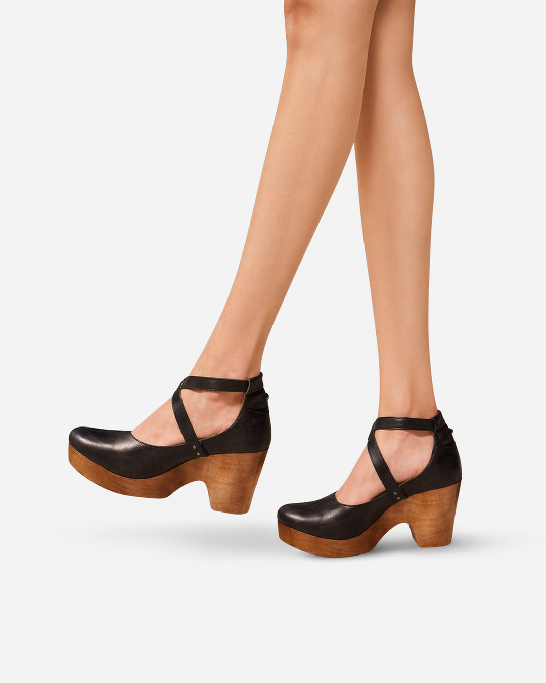 Siopie | Women’s Cross Strap Leather Clog Heels