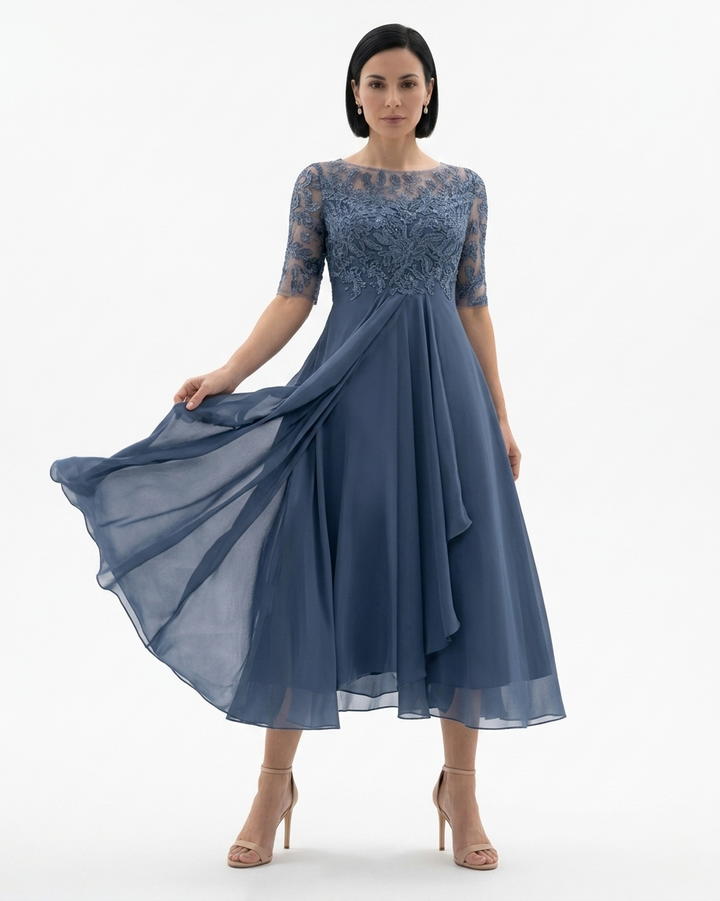 Siopie | Women’s Embroidered Lace Chiffon Midi Dress