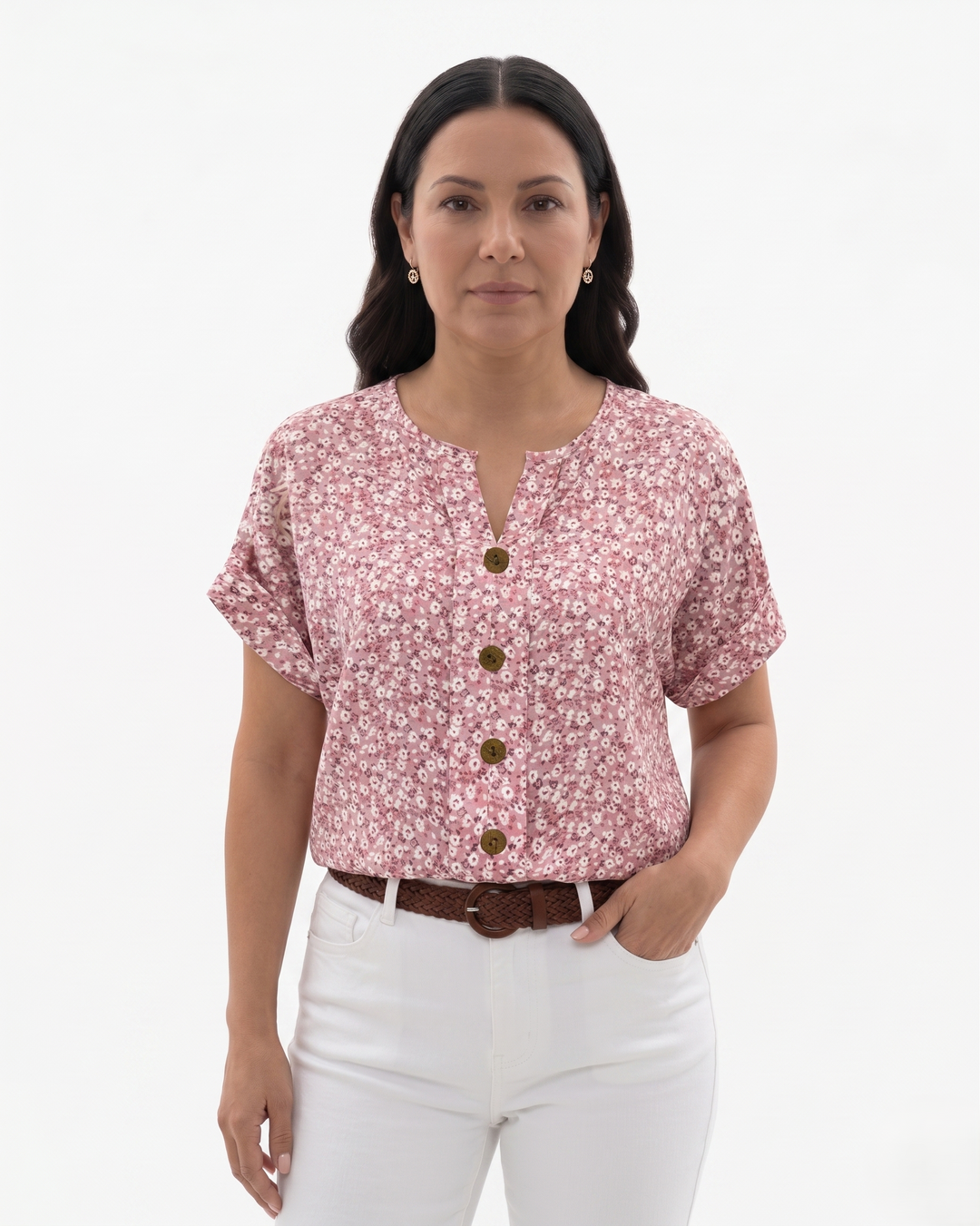 Siopie | Women’s Floral Notch Neck Blouse
