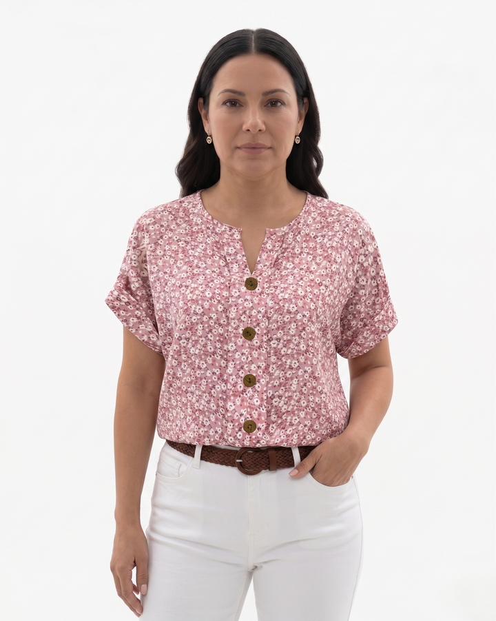 Siopie | Women’s Floral Notch Neck Blouse