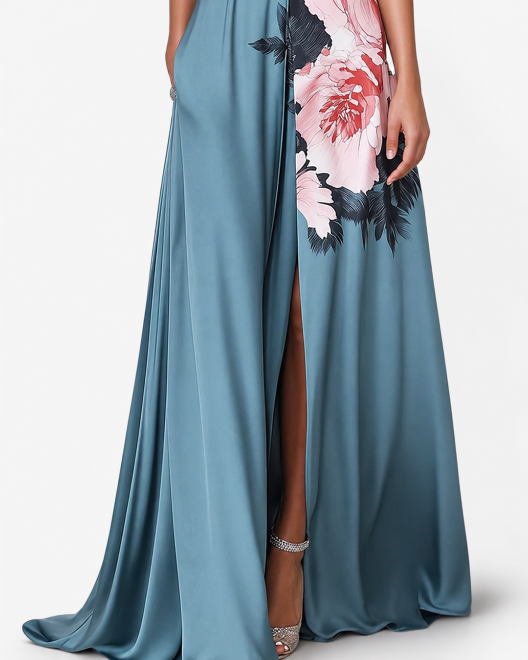 Siopie | Women’s Floral Panel Satin Maxi Dress