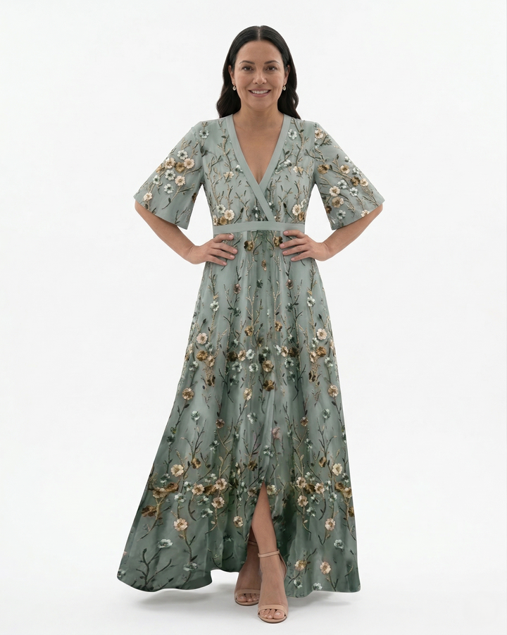 Siopie | Women’s Floral Print V-Neck Maxi Dress