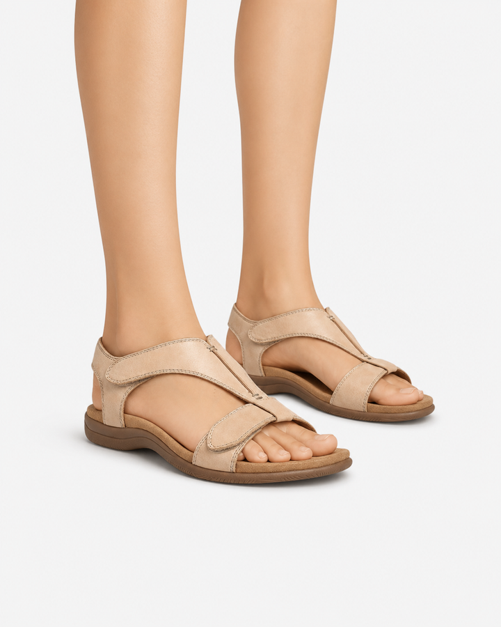Siopie Women's Leather Comfort Strap Sandals in Beige