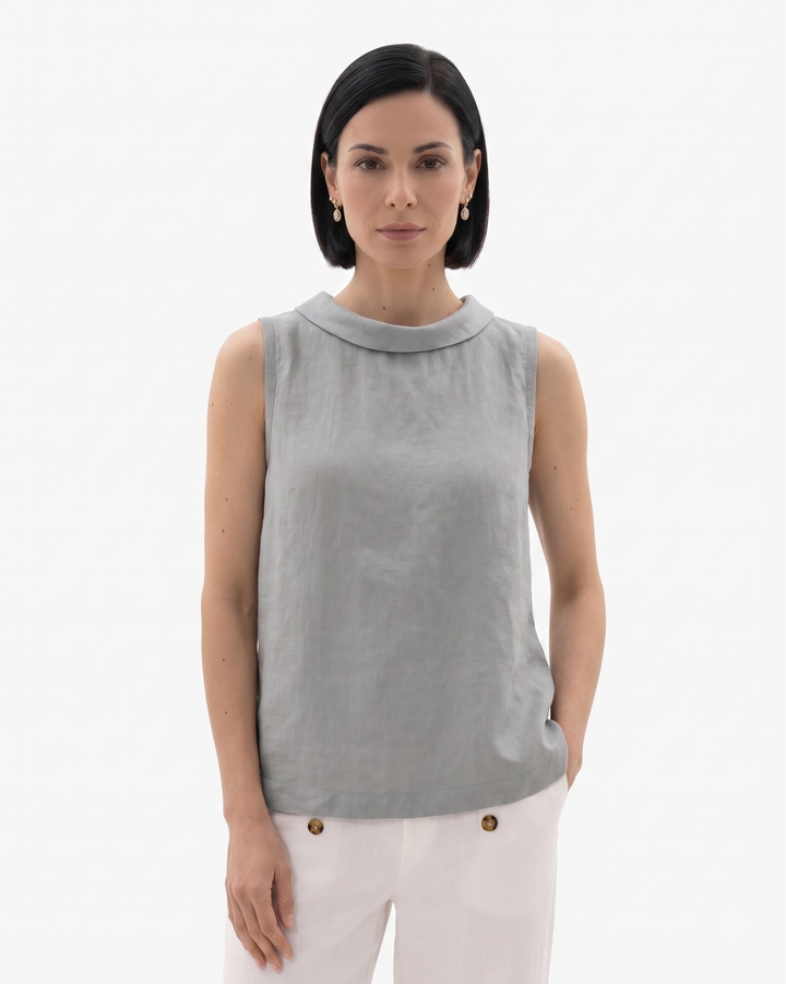 Siopie | Women’s Linen Blend Roll Collar Top