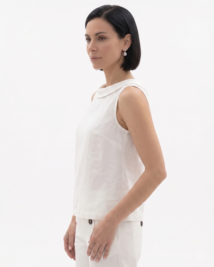 Siopie | Women’s Linen Blend Roll Collar Top