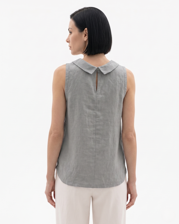 Siopie | Women’s Linen Blend Roll Collar Top