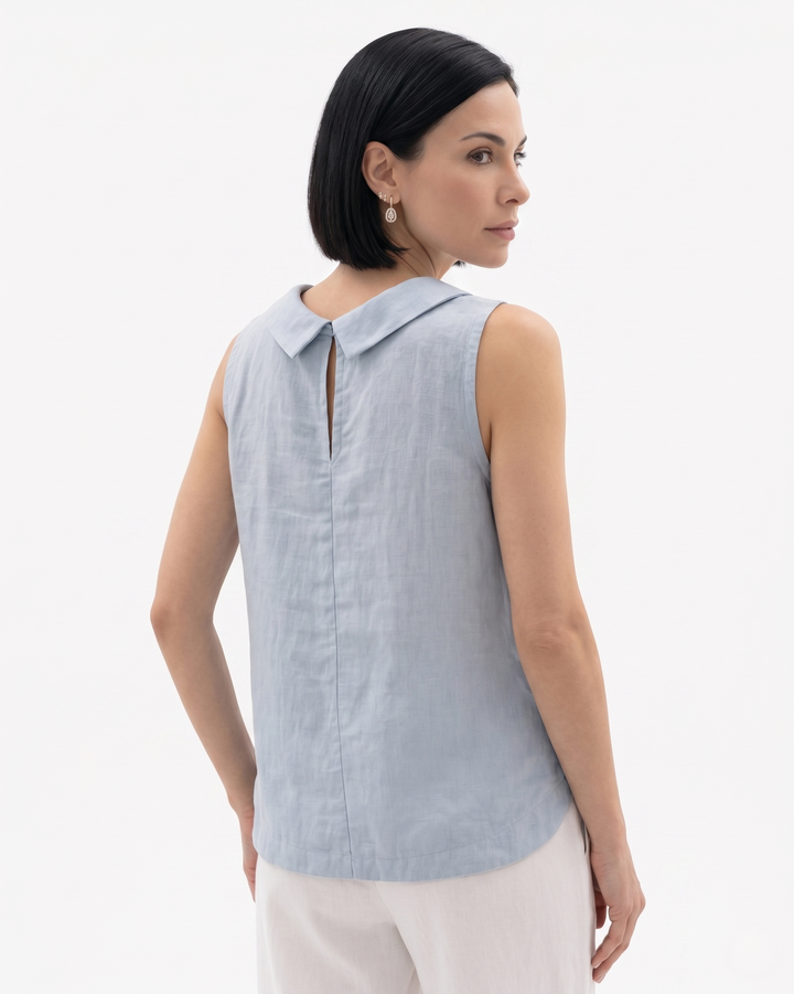 Siopie | Women’s Linen Blend Roll Collar Top