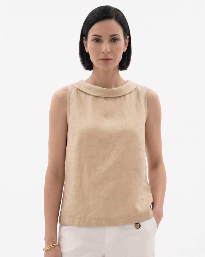 Siopie | Women’s Linen Blend Roll Collar Top