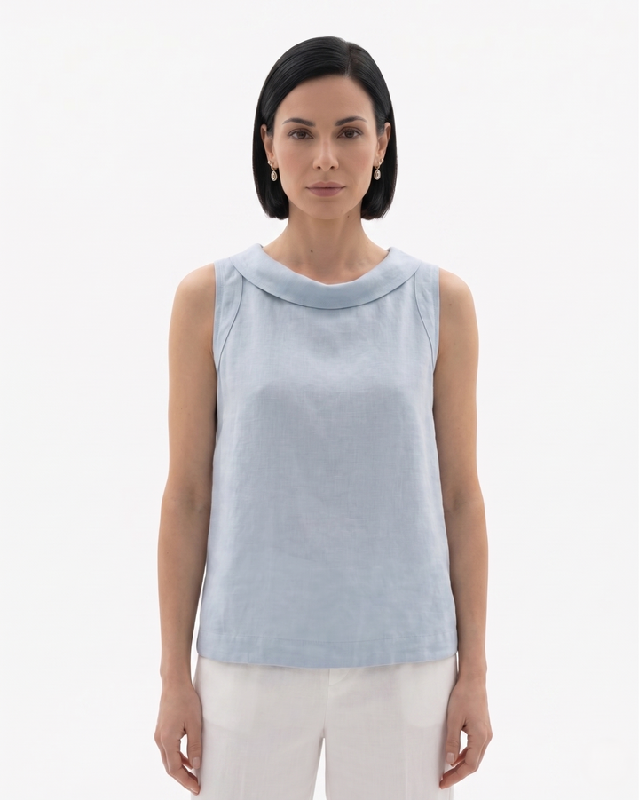 Siopie | Women’s Linen Blend Roll Collar Top