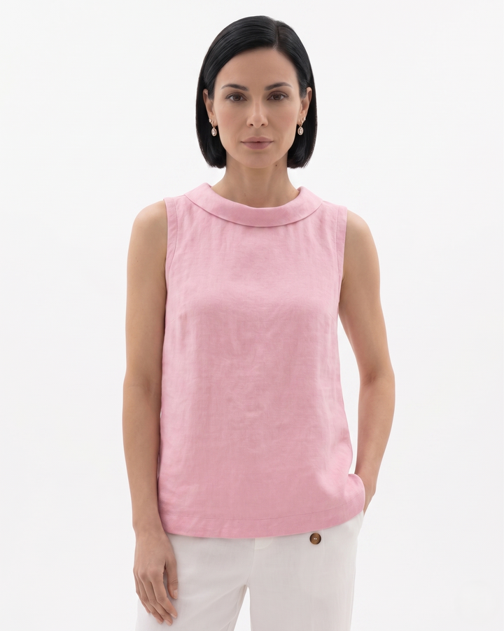 Siopie | Women’s Linen Blend Roll Collar Top