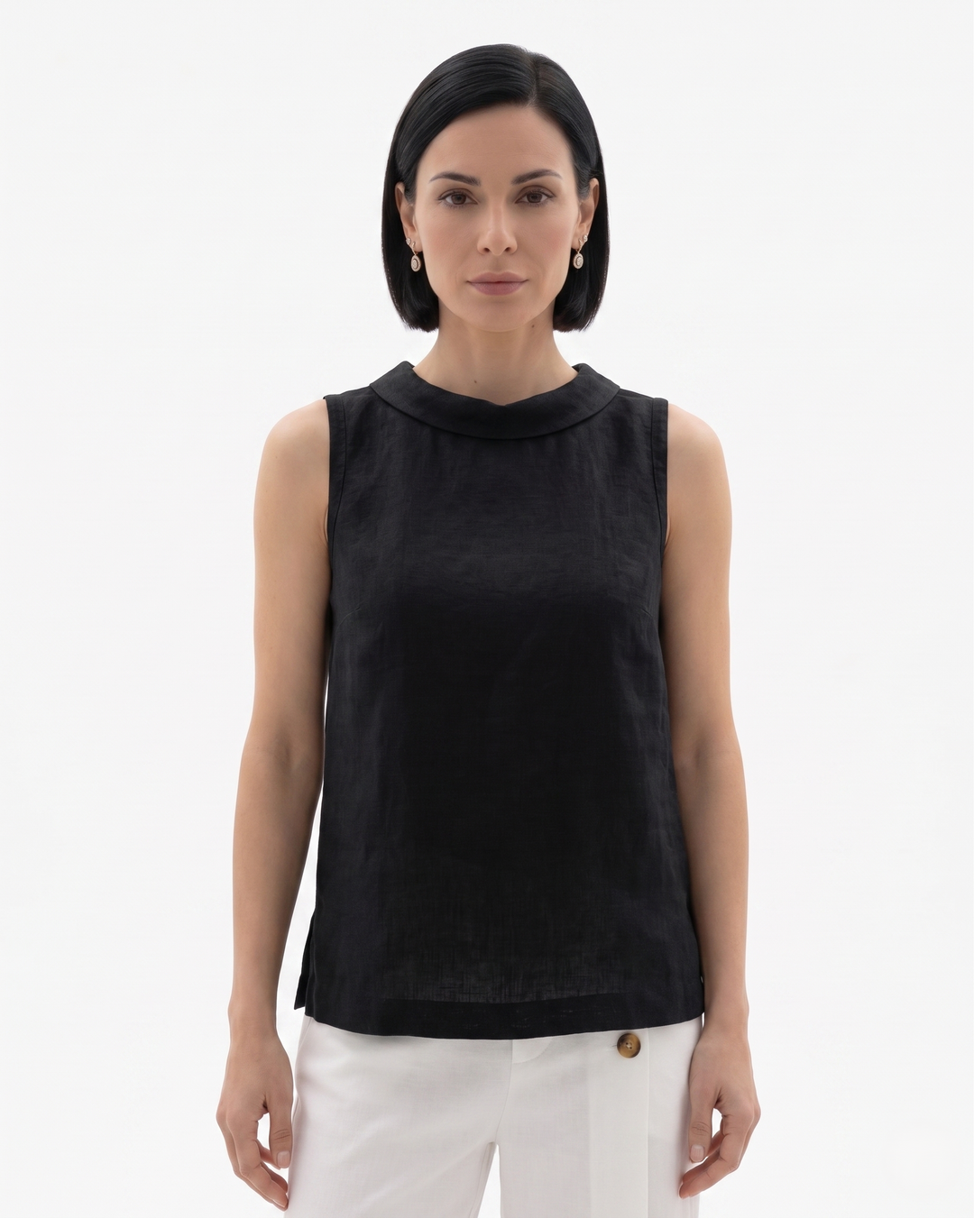 Siopie | Women’s Linen Blend Roll Collar Top