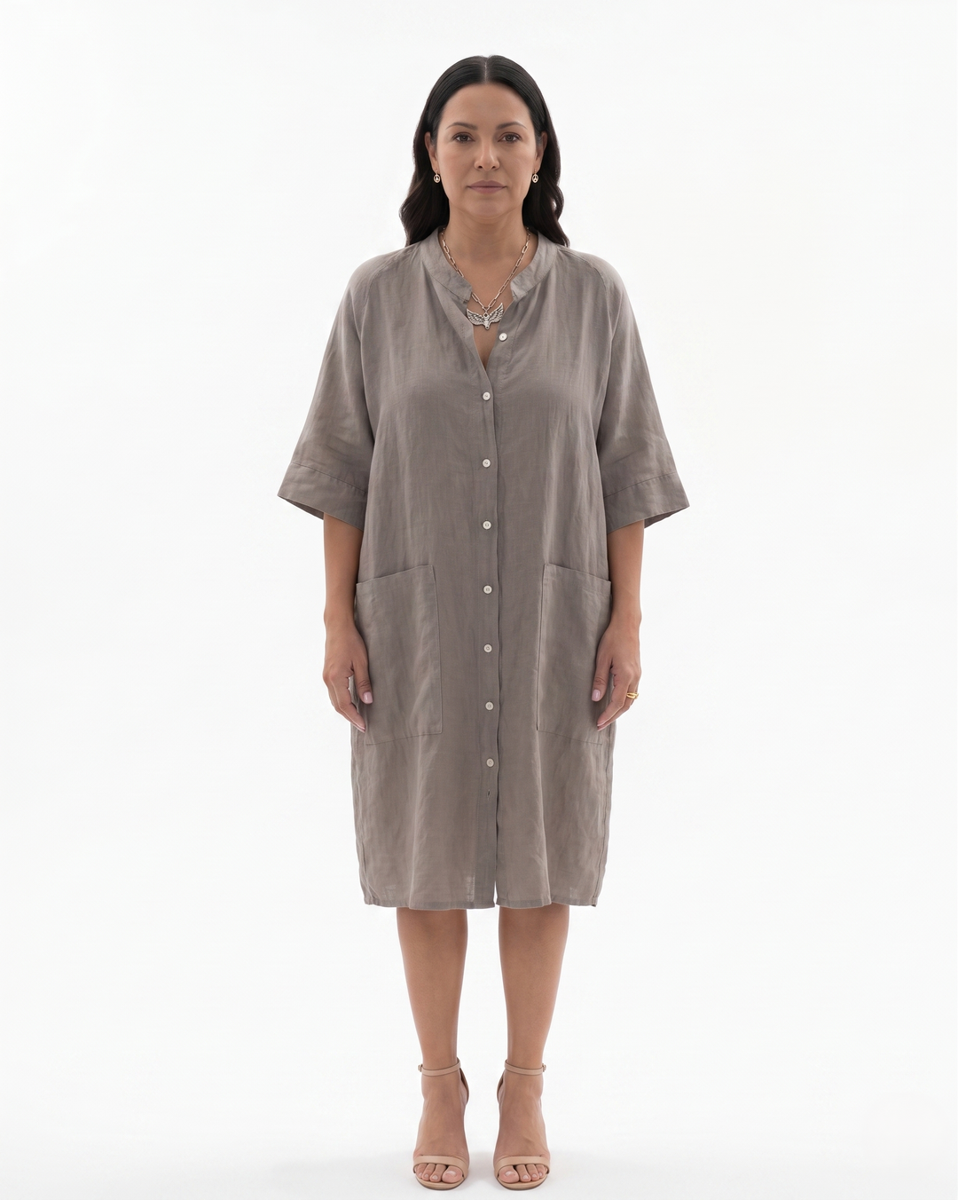 Siopie | Women’s Linen Button Front Shirt Dress