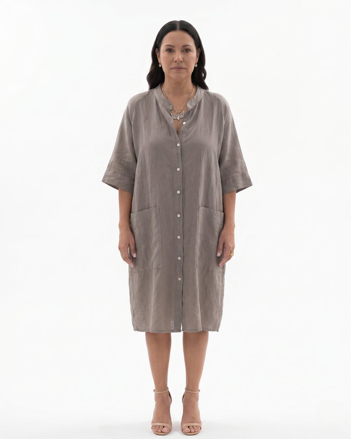 Siopie | Women’s Linen Button Front Shirt Dress