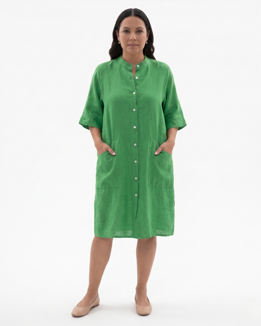 Siopie | Women’s Linen Button Front Shirt Dress