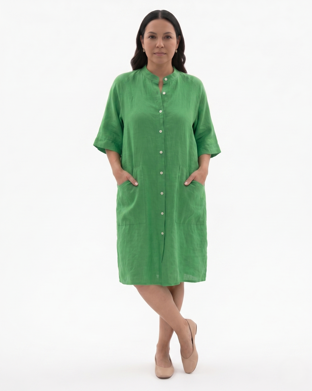 Siopie | Women’s Linen Button Front Shirt Dress
