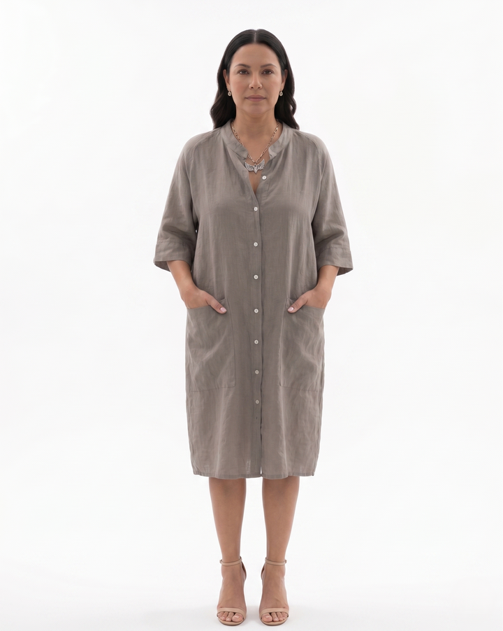 Siopie | Women’s Linen Button Front Shirt Dress